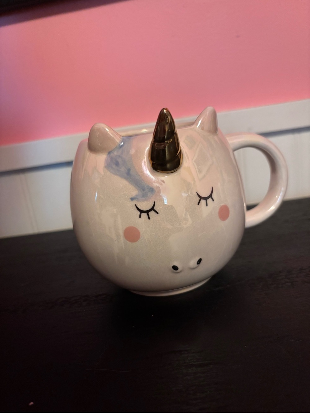 Unicorn Ceramic Mug with Gold Horn - Light Pink
